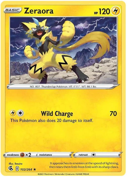 Zeraora 102/264 Rare Reverse Holo Pokemon Card (SWSH Fusion Strike)