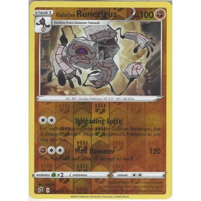 Galarian Runerigus 102/192 Rare Reverse Holo Pokemon Card (SWSH Rebel Clash)