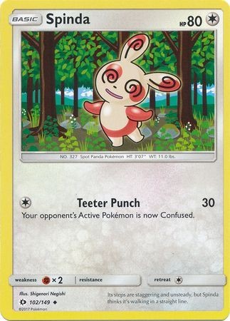 Spinda 102/149 Uncommon Pokemon Card (Sun & Moon Base Set)