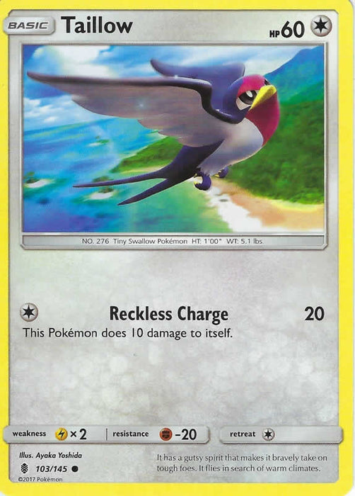 Taillow 103/145 Common Reverse Holo Pokemon Card (SM Guardians Rising)