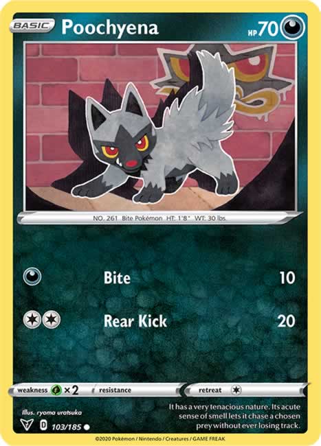 Poochyena 103/185 Common Reverse Holo Pokemon Card (SWSH04 Vivid Voltage)