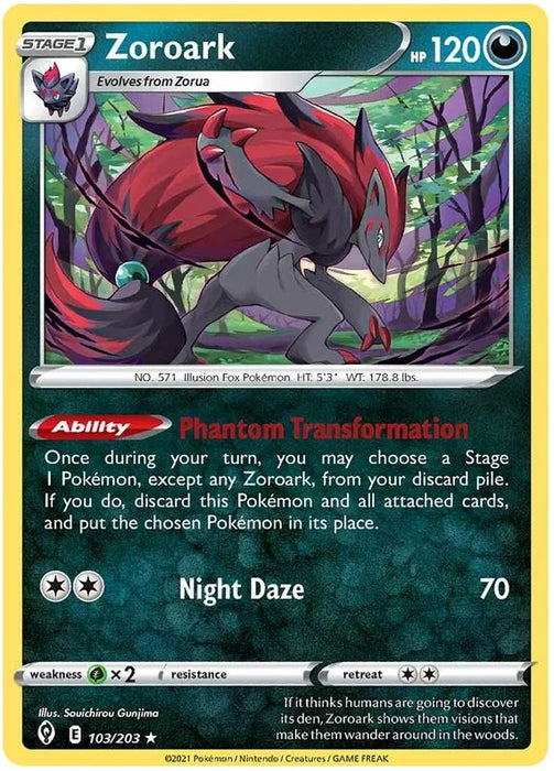 Zoroark 103/203 Rare Holo Pokemon Card (SWSH Evolving Skies)