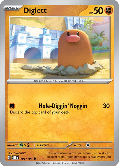 Diglett 103/197 Common Reverse Holo Pokemon Card (SV Obsidian Flames)