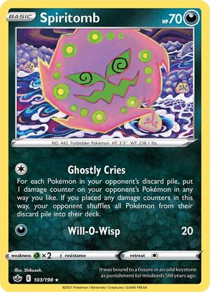 Spiritomb 103/198 Rare Reverse Holo Pokemon Card (SWSH Chilling Reign)