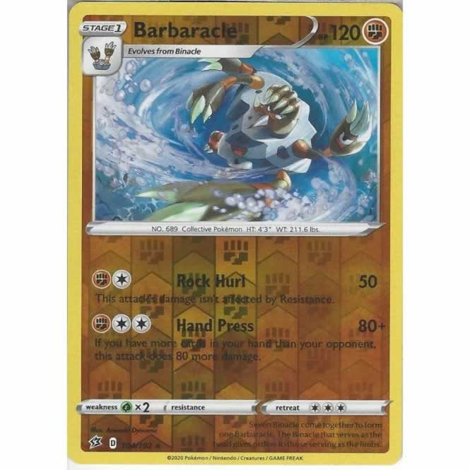 Barbaracle 104/192 Rare Reverse Pokemon Card (SWSH Rebel Clash)