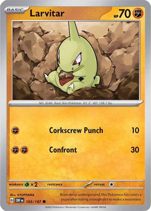 Larvitar 105/197 Common Reverse Holo Pokemon Card (SV Obsidian Flames)