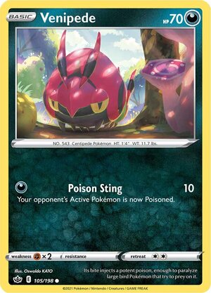 Venipede 105/198 Common Reverse Holo Pokemon Card (SWSH Chilling Reign)