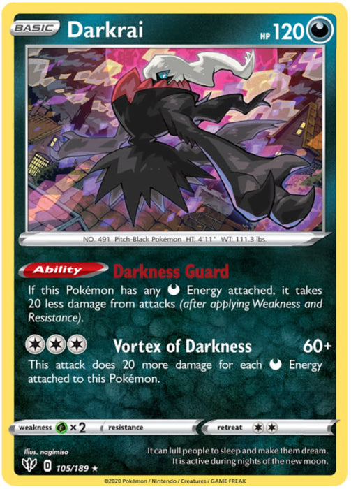 Darkrai 105/189 Rare Holo Pokemon Card (Darkness Ablaze)