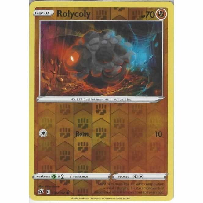 Rolycoly 105/192 Common Reverse Holo Pokemon Card (SWSH Rebel Clash)