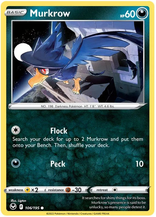 Murkrow 106/195 Common Pokemon Card (SWSH Silver Tempest)