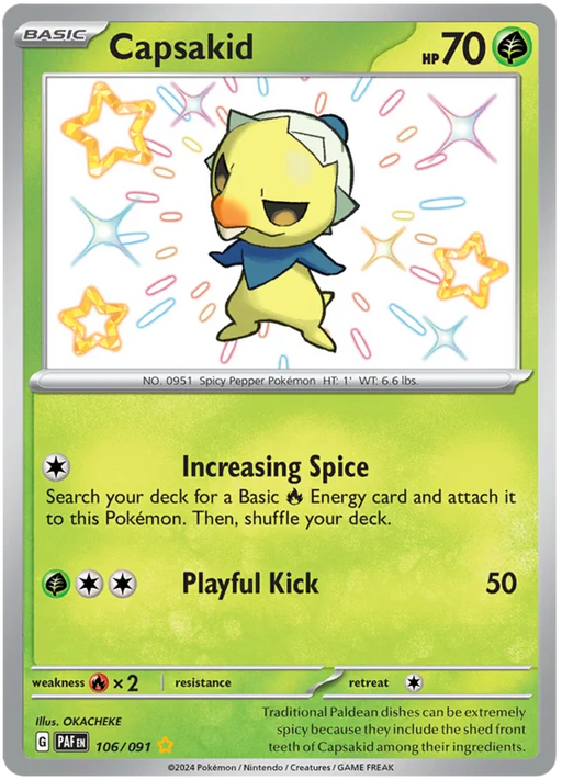 Capsakid 106/091 Shiny Rare Pokemon Card (SV 4.5 Paldean Fates)