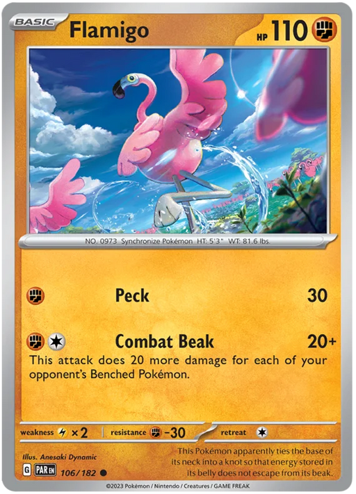 Flamigo 106/182 Common Reverse Holo Pokemon Card (SV04 Paradox Rift)