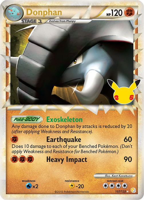 Donphan 107/123 (HeartGold & SoulSilver) SuperRare Holo Pokemon Card (Celebrations Classic Collection)