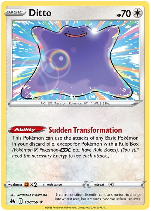 Ditto 107/159 Rare Holo Pokemon Card (SWSH Crown Zenith)