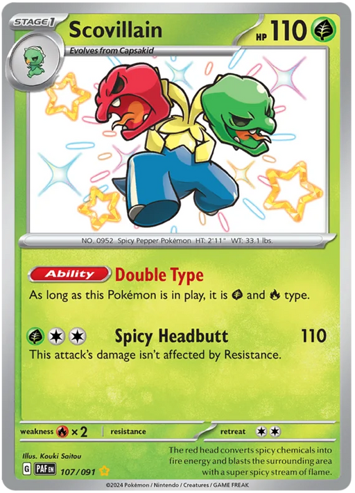 Scovillain 107/091 Shiny Rare Pokemon Card (SV 4.5 Paldean Fates)