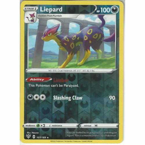 Liepard 107/189 Rare Reverse Holo Pokemon Card (Darkness Ablaze) Titan Cards Ltd Liepard 107/189 Rare Reverse Holo Pokemon Card (Darkness Ablaze) Titan Cards Ltd