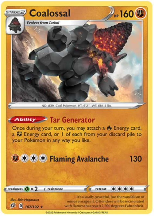 Coalossal 107/192 Rare Holo Pokemon Card (SWSH Rebel Clash)