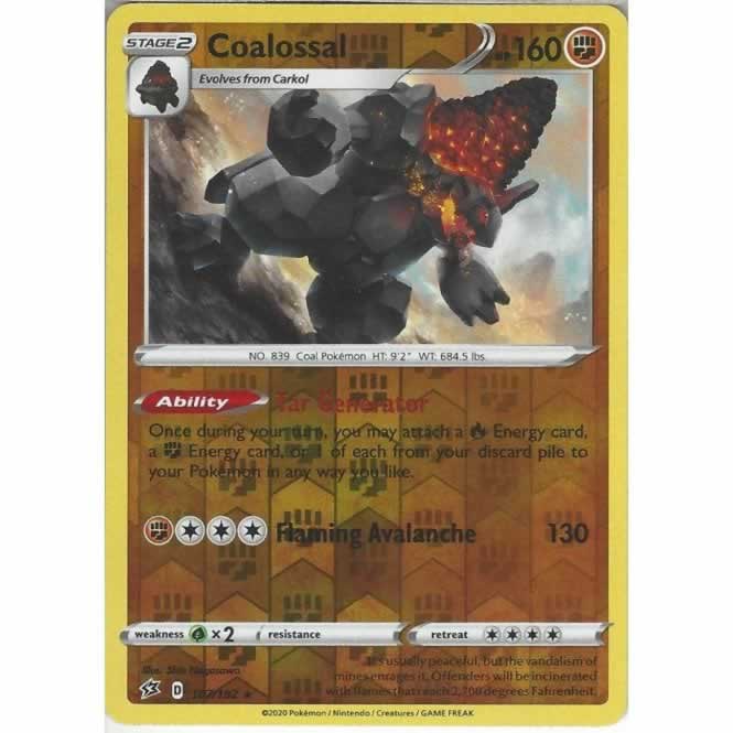 Coalossal 107/192 Rare Reverse Holo Pokemon Card (SWSH Rebel Clash)