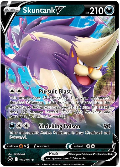 Skuntank V 108/195 Ultra-Rare Rare Pokemon Card (SWSH Silver Tempest)