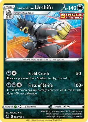 Single Strike Urshifu 108/198 Rare Reverse Holo Pokemon Card (SWSH Chilling Reign)