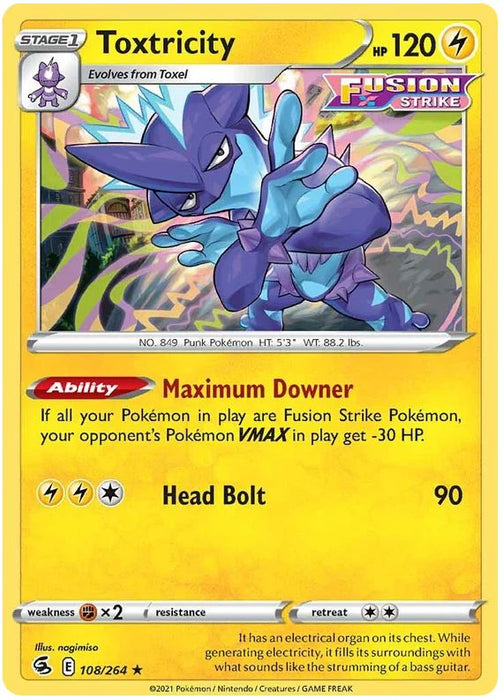 Toxtricity 108/264 Rare Holo Pokemon Card (SWSH Fusion Strike)