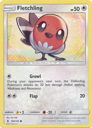 Fletchling 109/145 Common Reverse Holo Pokemon Card (SM Guardians Rising)