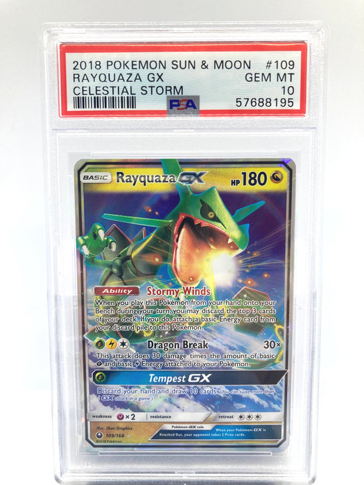 Rayquaza GX 109/168 PSA 10 Gem Mint Graded Pokemon Card (Sun & Moon Celestial Storm)