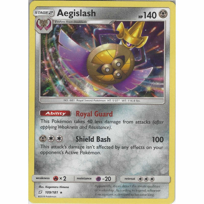 Aegislash 109/181 Rare Holo Pokemon Card (Sun & Moon Team Up)