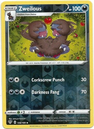 Zweilous 109/189 Uncommon Reverse Holo Pokemon Card (Darkness Ablaze)
