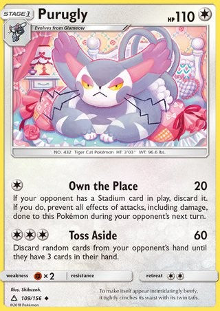 Purugly 109/156 Uncommon Pokemon Card (Ultra Prism)