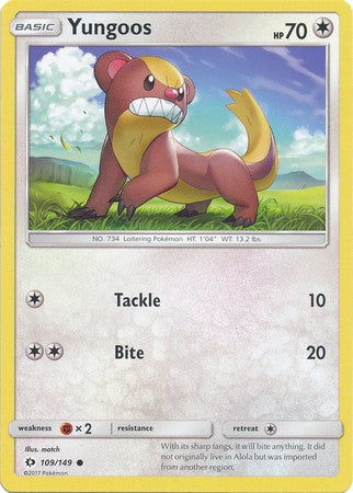 Yungoos 109/149 Common Pokemon Card (Sun & Moon Base Set)