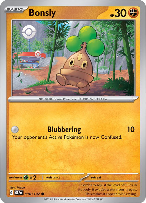 Bonsly 110/197 Common Reverse Holo Pokemon Card (SV Obsidian Flames)