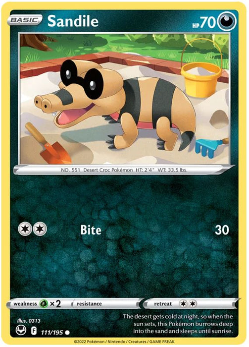 Sandile 111/195 Common Pokemon Card (SWSH Silver Tempest)