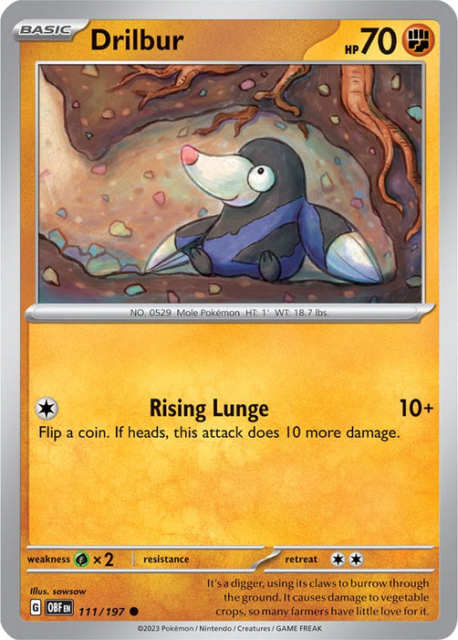 Drilbur 111/197 Common Reverse Holo Pokemon Card (SV Obsidian Flames)