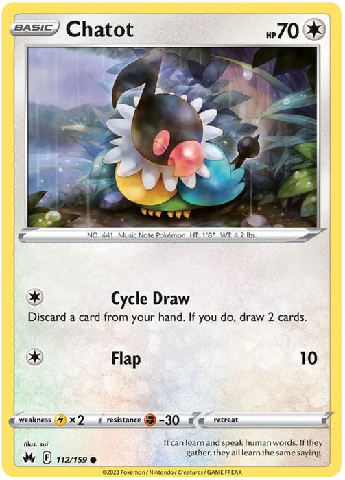 Chatot 112/159 Common Reverse Holo Pokemon Card (SWSH Crown Zenith)