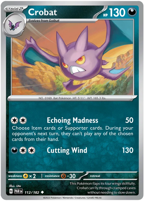 Crobat 112/182 Uncommon Reverse Holo Pokemon Card (SV04 Paradox Rift)