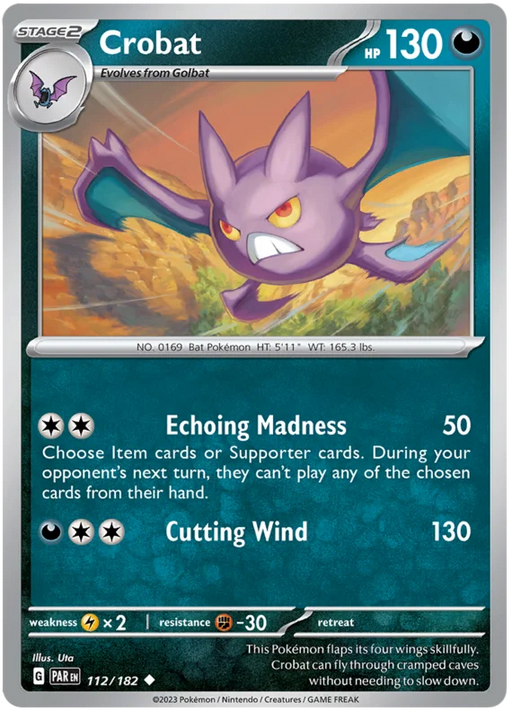 Crobat 112/182 Uncommon Reverse Holo Pokemon Card (SV04 Paradox Rift)