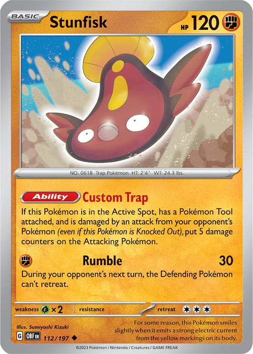 Stunfisk 112/197 Uncommon Reverse Holo Pokemon Card (SV Obsidian Flames)