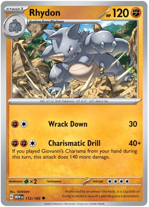 Rhydon 112/165 Uncommon Pokemon Card (Pokemon SV 151)