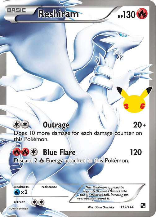 Reshiram 113/114 (Black & White) Ultra Rare Pokemon Card (Celebrations Classic Collection)