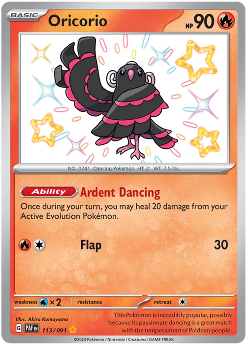 Oricorio 113/091 Shiny Rare Pokemon Card (SV 4.5 Paldean Fates)