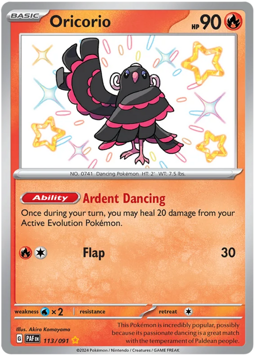 Oricorio 113/091 Shiny Rare Pokemon Card (SV 4.5 Paldean Fates)