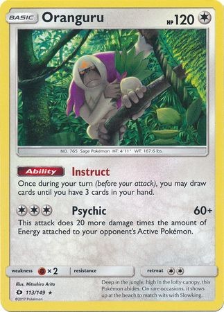 Oranguru 113/149 Rare Holo Pokemon Card (Sun & Moon Base Set)