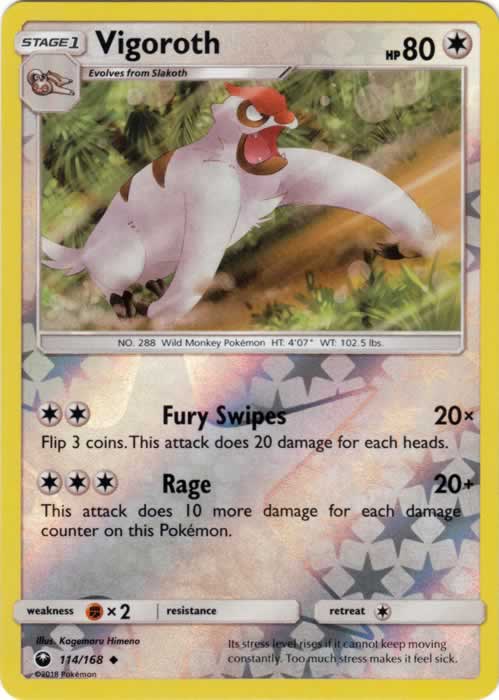 Vigoroth 114/168 Uncommon Reverse Holo Pokemon Card (Celestial Storm)