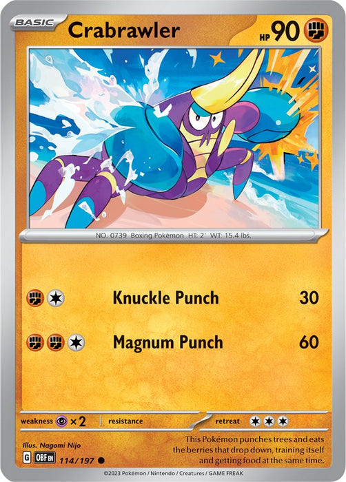 Crabrawler 114/197 Common Reverse Holo Pokemon Card (SV Obsidian Flames)