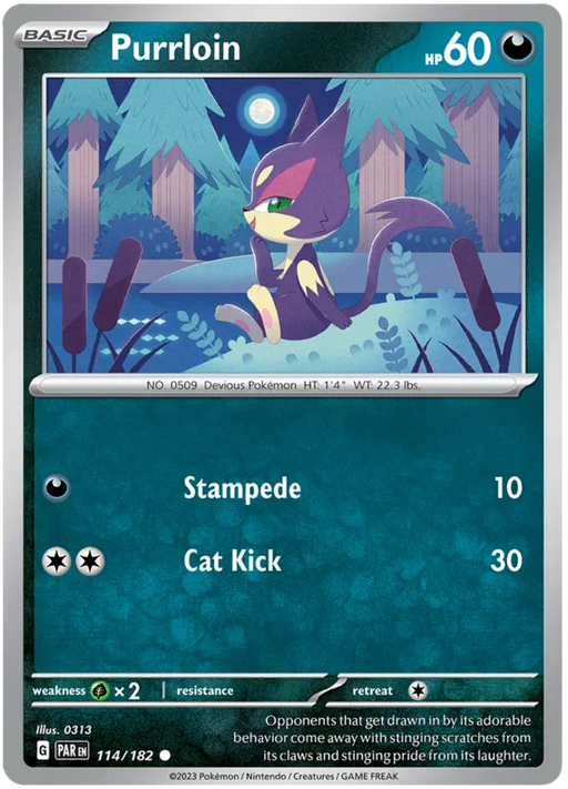 Purrloin 114/182 Common Pokemon Card (SV04 Paradox Rift)