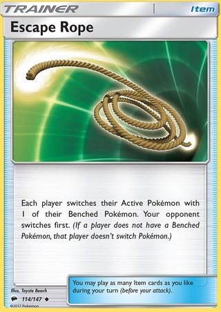 Escape Rope 114/147 Uncommon Reverse Holo Pokemon Card (Burning Shadows)