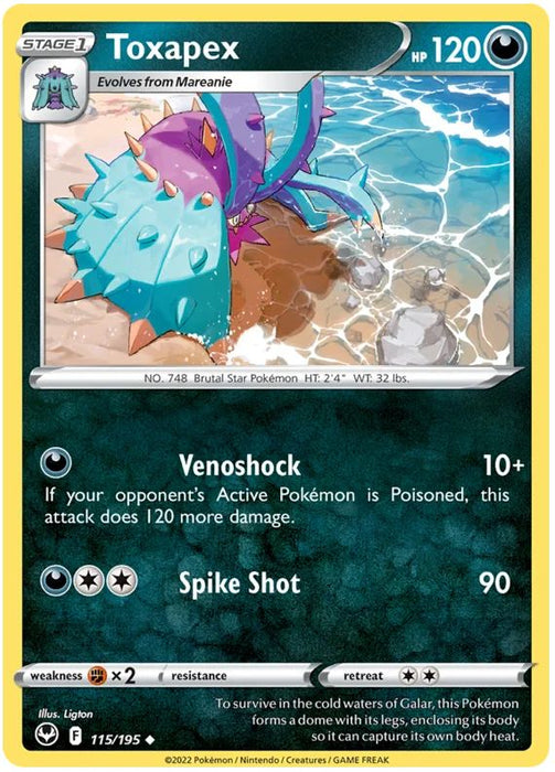 Toxapex 115/195 Uncommon Pokemon Card (SWSH Silver Tempest)