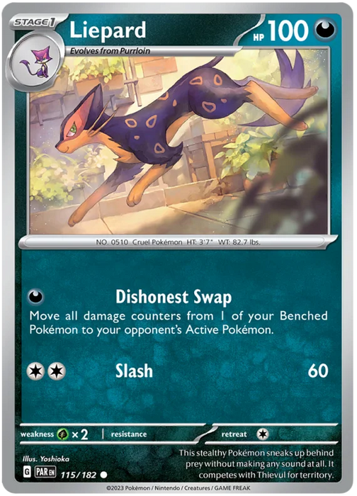 Liepard 115/182 Common Reverse Holo Pokemon Card (SV04 Paradox Rift)