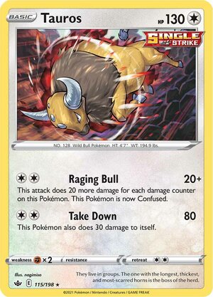 Tauros 115/198 Rare Holo Pokemon Card (SWSH Chilling Reign)